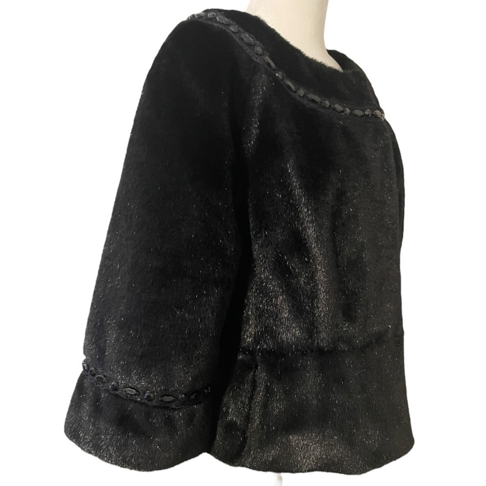 Terry Lewis Classic Luxuries Cropped Faux Fur Black Beaded Jacket Sz M Formal - Picture 7 of 9